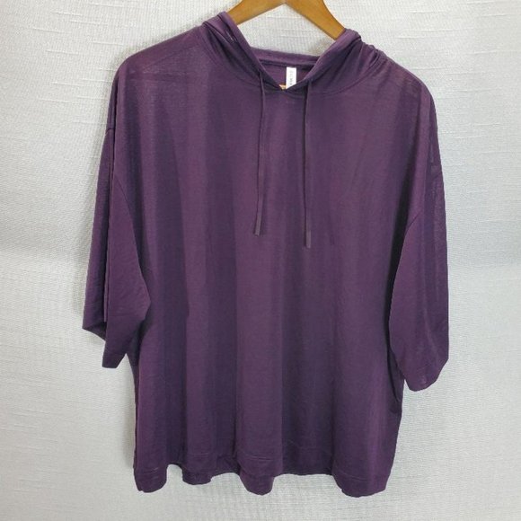 Athleta Vapor Hooded Top Womens 1x Purple Short Sleeve Lightweight Cropped - Picture 2 of 9